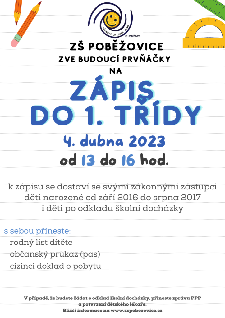 leták - zápis dětí do ZŠ Poběžovice