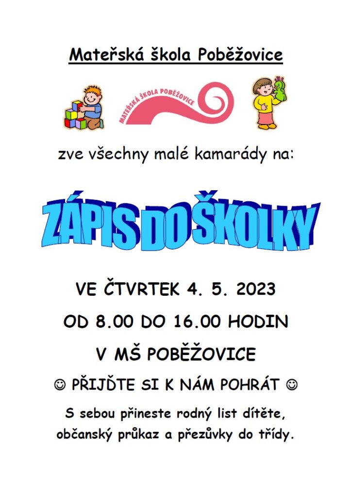 plakát zápis dětí do školky Poběžovice